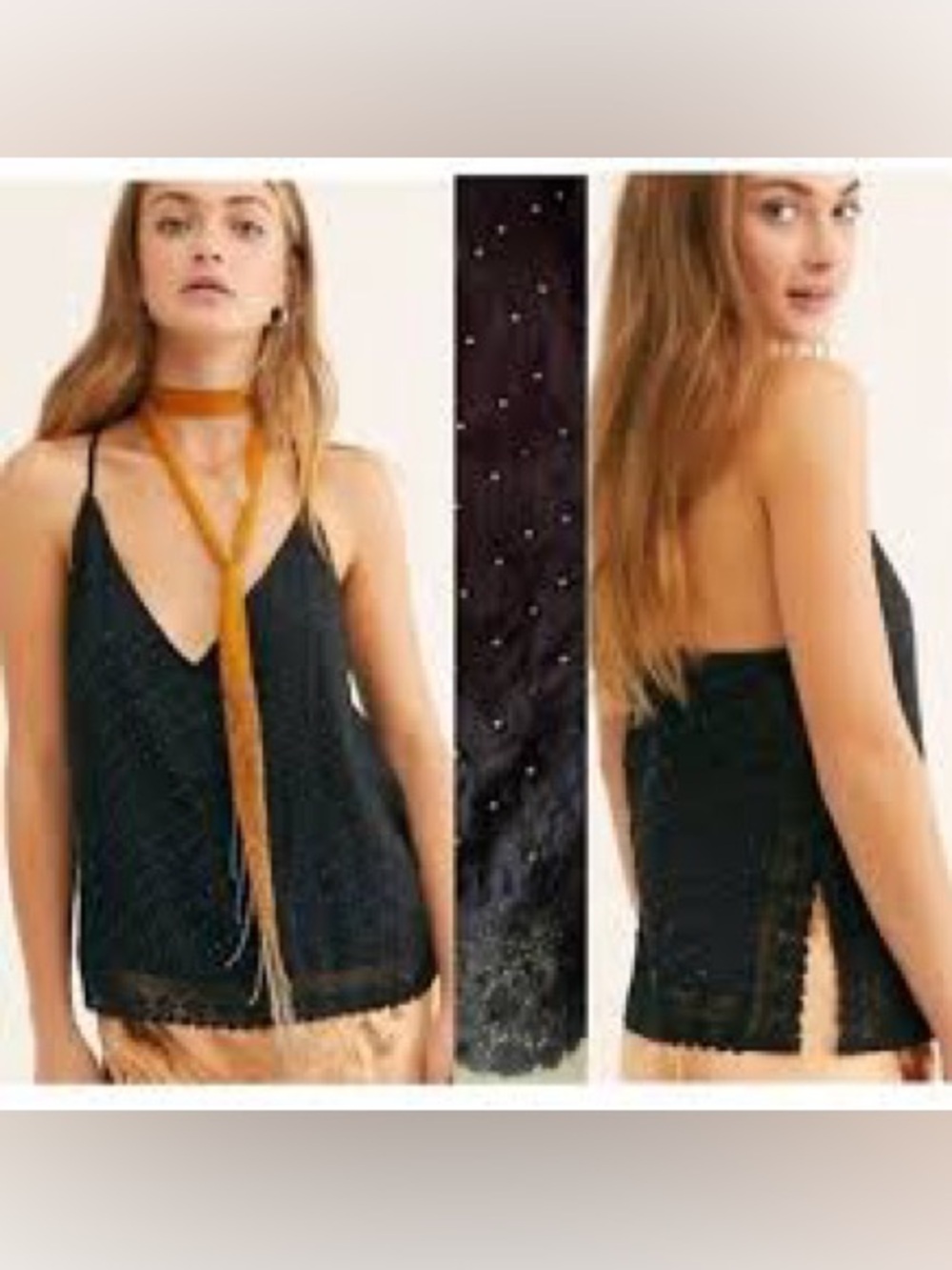 Intimately Free People "Bright Lights" black and gold embellished tank